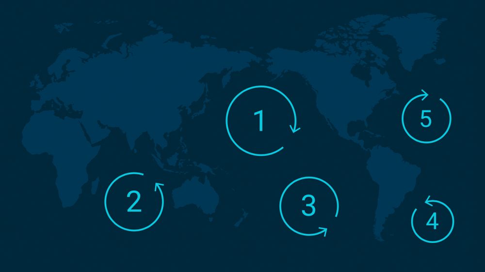 Trash accumulates in five ocean garbage patches.